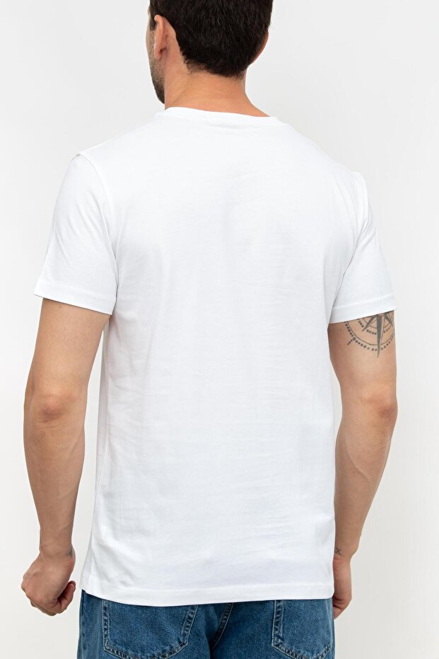 Disrupted Outline Monologo Erkek Bisiklet Yaka T-Shirt Beyaz - 3