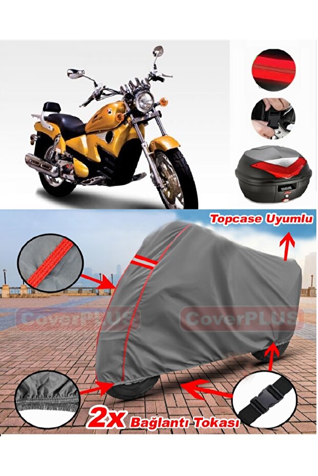 Dorado Poseidon Rear Bag Compatible Motor Tarpaulin Motorcycle Tarpaulin Red Stitched Gray