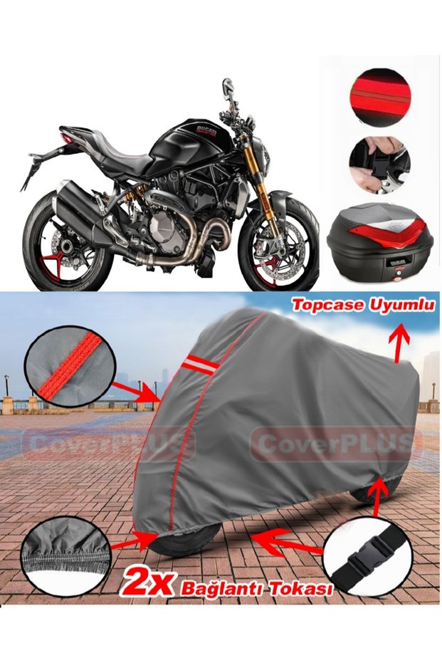 Ducati Monster 1200 S Rear Bag Compatible Motor Tarpaulin Motorcycle Tarpaulin Red Stitched Gray