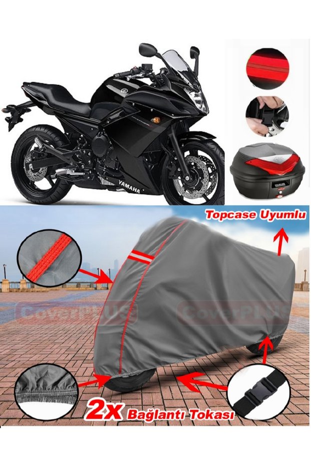 Yamaha Xj 6 Diversion F Rear Bag Compatible Motor Tarpaulin Motorcycle Tarpaulin Red Stitched Gray