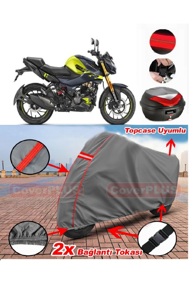 Hero Thriller Back Bag Compatible Motor Tarpaulin Motorcycle Tarpaulin Red Stitched Gray