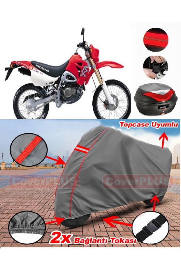 Hyosung Rx 125 Rear Bag Compatible Motor Tarpaulin Motorcycle Tarpaulin Red Stitched Gray