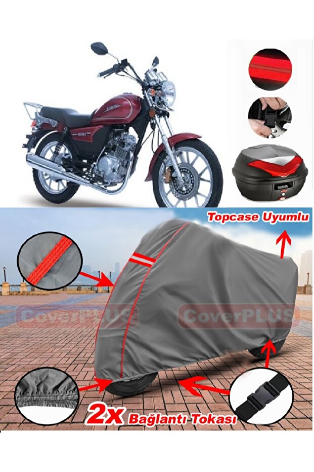 Kanuni Bora 125 Rear Bag Compatible Engine Tarpaulin Motorcycle Tarpaulin Red Stitched Gray