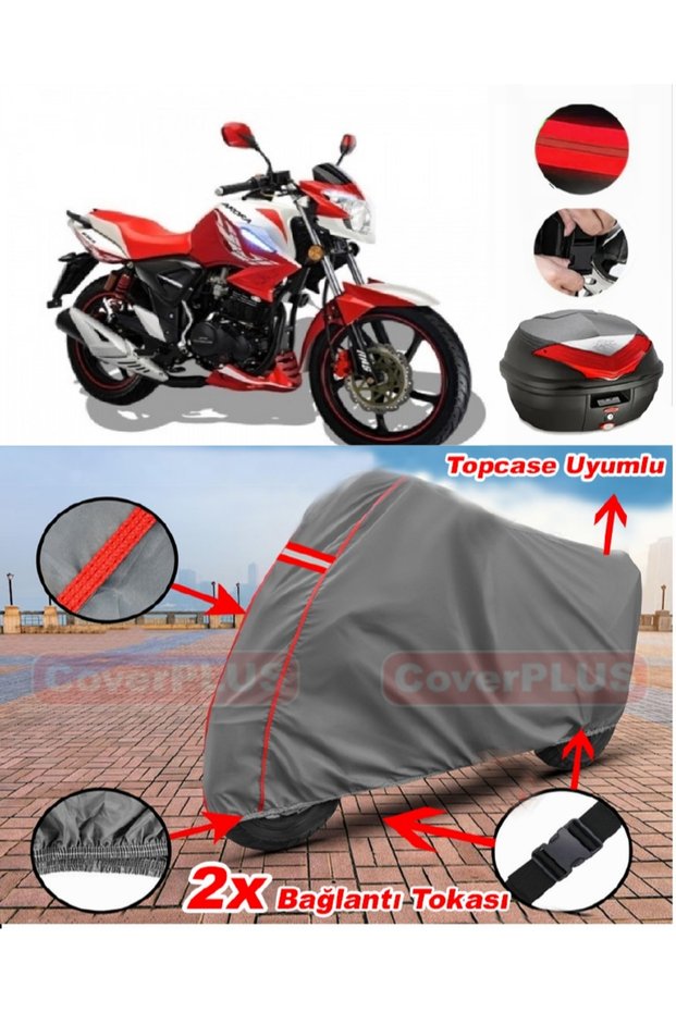 Arora Ar 180-19 Ars Back Bag Compatible Motor Tarpaulin Motorcycle Tarpaulin Red Stitched Gray