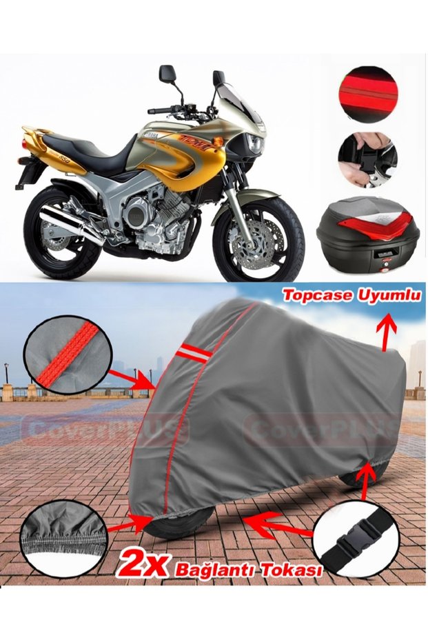 Yamaha Tdm 850 Topcase Compatible Motor Tarpaulin Motorcycle Tarpaulin Red Stitched Gray