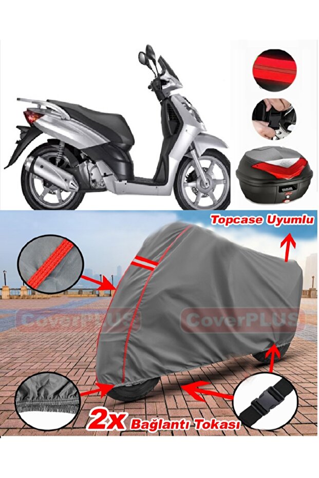 Keeway Outlook 150 Back Bag Compatible Motor Tarpaulin Motorcycle Tarpaulin Red Stitched Gray