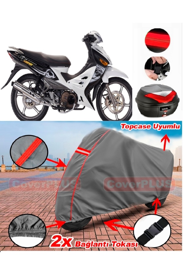 Modenas Gt135 Rear Bag Compatible Engine Tarpaulin Motorcycle Tarpaulin Red Stitched Gray