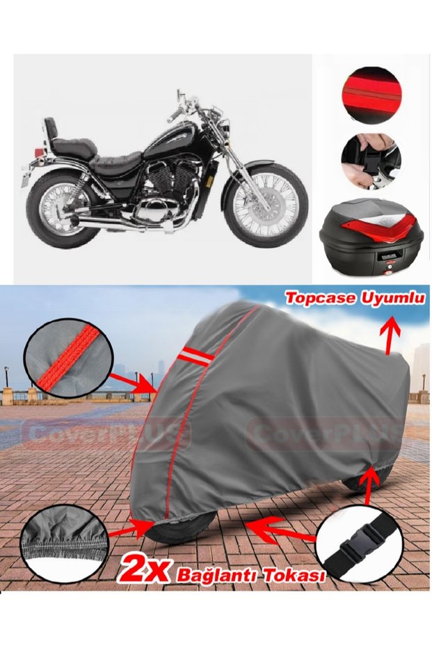Suzuki Vl 600 Intruder Rear Bag Compatible Motor Tarpaulin Motorcycle Tarpaulin Red Stitched Gray