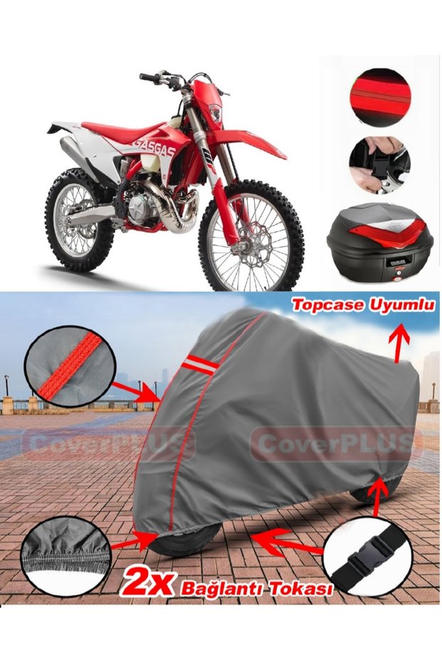 Gas Gas Ec 300 Back Bag Compatible Motor Tarpaulin Motorcycle Tarpaulin Red Stitched Gray