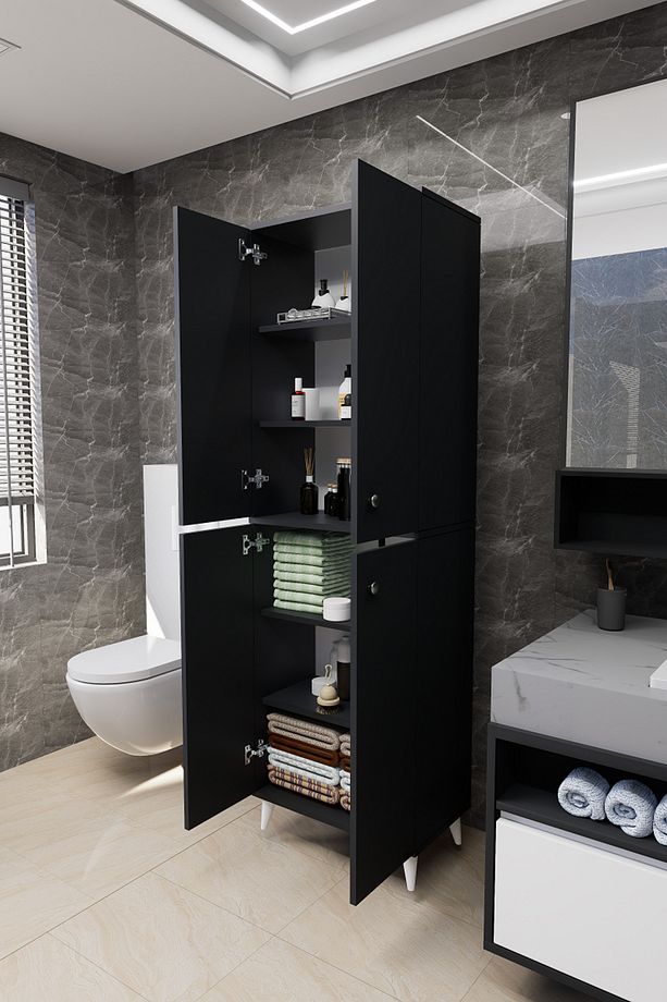 Furex 6 Raflı 4 Kapaklı Çok Amaçlı Banyo Dolabı Antrasit - 7