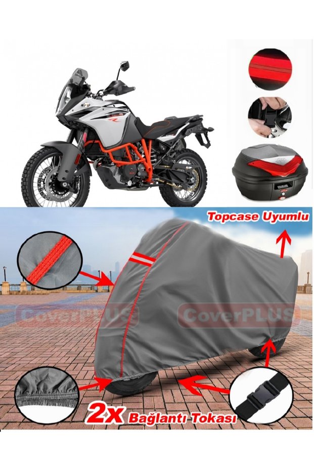 Ktm 1090 Adventure Rear Bag Compatible Motor Tarpaulin Motorcycle Tarpaulin Red Stitched Gray
