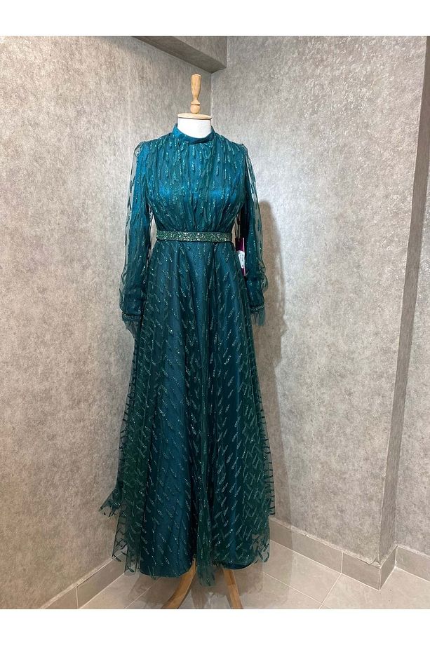 24y635 Abiye Simli Çalıkuşu Model Zümrüt - 1