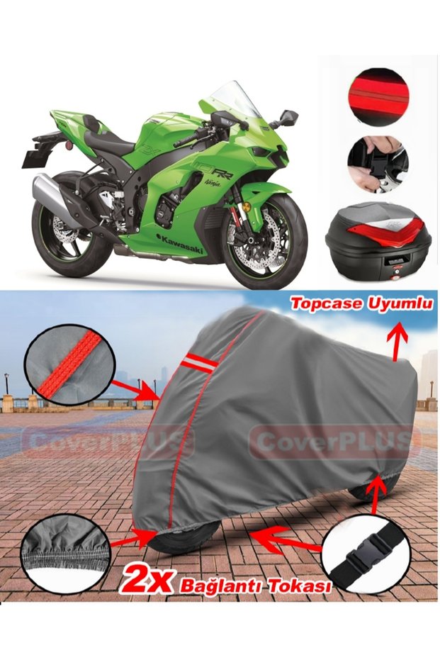 Kawasaki Ninja Zx-10Rr Rear Bag Compatible Motor Tarpaulin Motorcycle Tarpaulin Red Stitched Gray