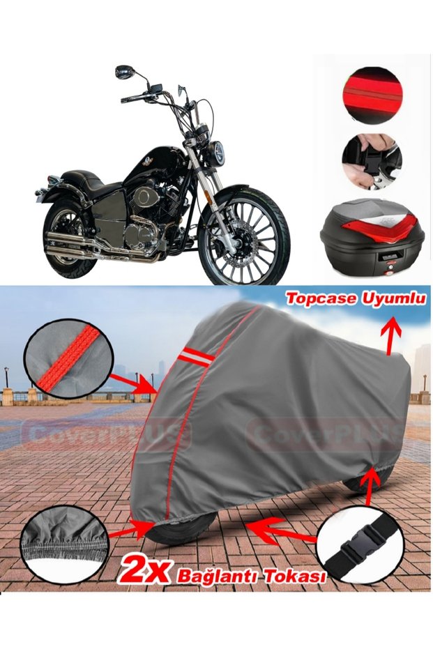 Regal Raptor Spyder 250 Rear Bag Compatible Motor Tarpaulin Motorcycle Tarpaulin Red Stitched Gray