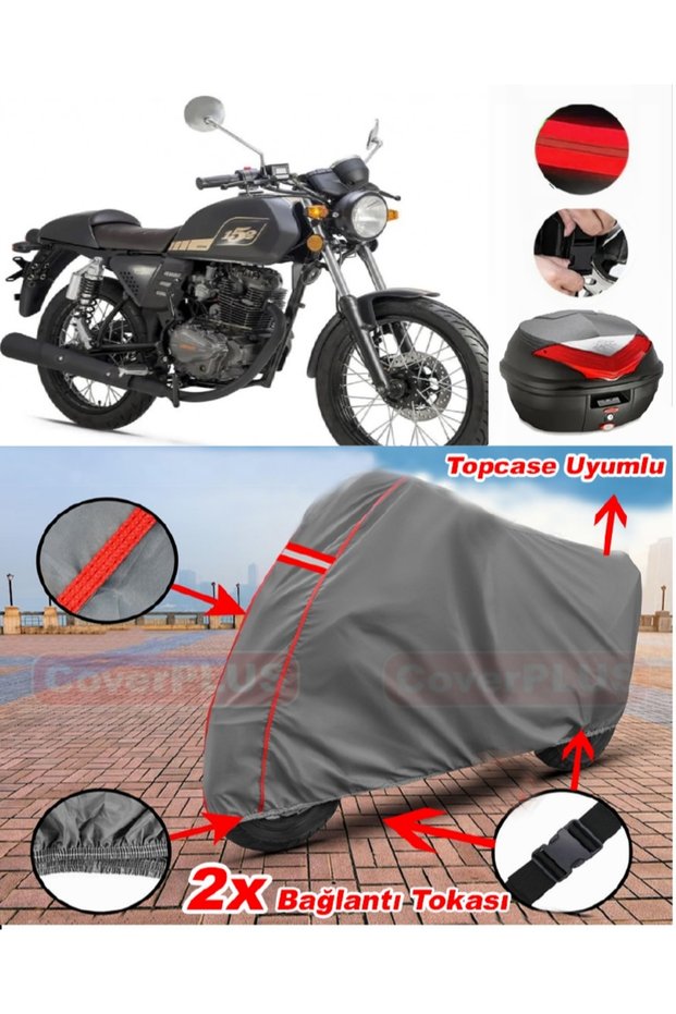 Rks Cafe 152 Rear Bag Compatible Motor Tarpaulin Motorcycle Tarpaulin Red Stitched Gray