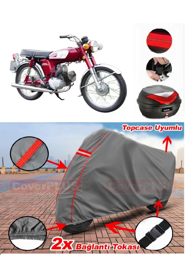Yamaha Yb 100 Rear Bag Compatible Motor Tarpaulin Motorcycle Tarpaulin Red Stitched Gray
