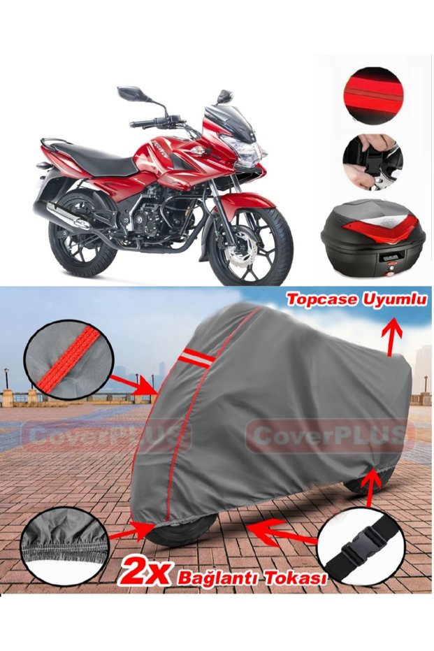 Bajaj Discover 150 F Rear Bag Compatible Motor Tarpaulin Motorcycle Tarpaulin Red Stitched Gray