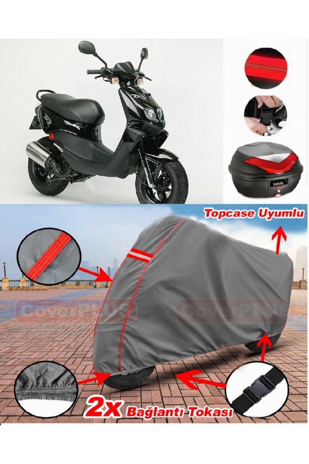 Peugeot Trekker 100 Rear Bag Compatible Motor Tarpaulin Motorcycle Tarpaulin Red Stitched Gray