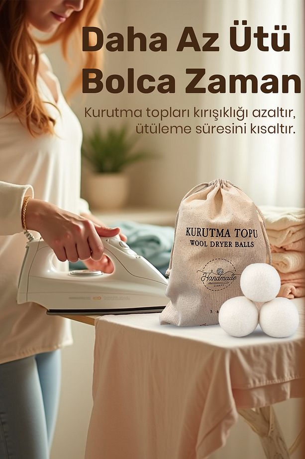 Kurutma Topu Xl 3 Adet %100 Doğal Yün - 3 Adet Top, Kese, Çam Yağı Hediyeli - 5