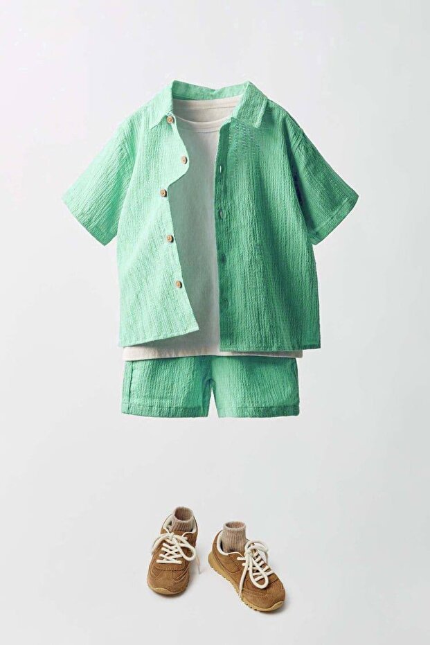 Laciel Paris Boy's Woven Shirt Tee Shirt 3-Piece Shorts Suit