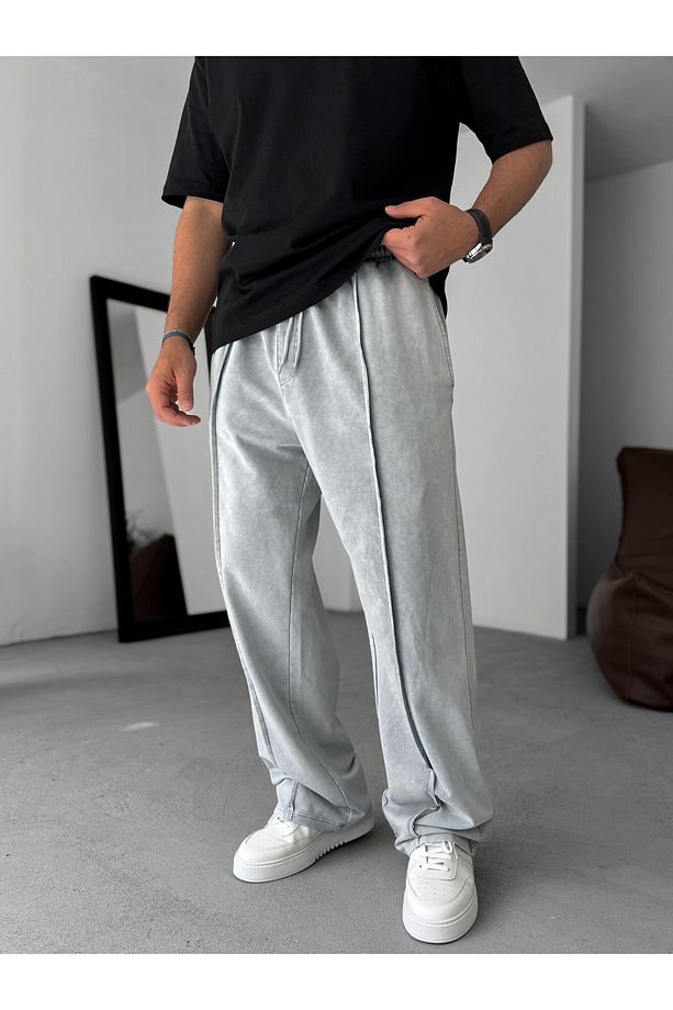 Açık Gri Dikişli Yıkamalı Baggy Eşofman PM-073 - 1