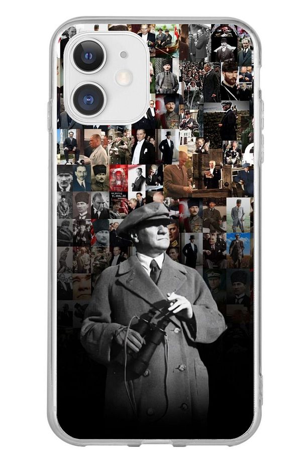 iPhone 11 Uyumlu Atatürk Portre Kolaj Şeffaf Silikon Kılıf - 1