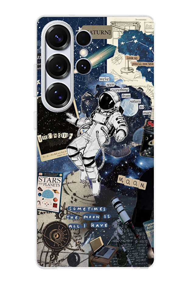 جراب من السيليكون الشفاف بتصميم رائد فضاء ريترو متوافق مع هاتف Galaxy S25 ULTRA