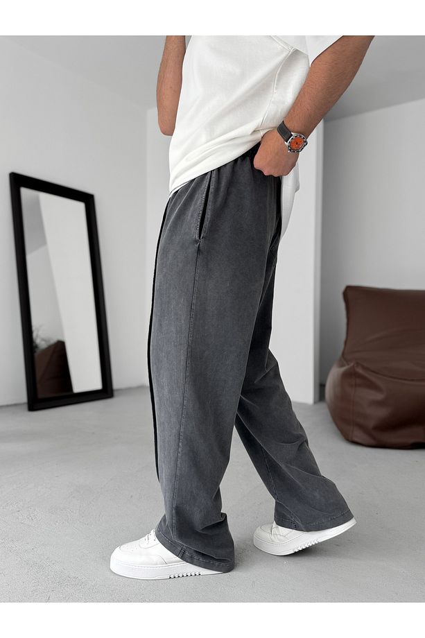 Siyah Dikişli Yıkamalı Baggy Eşofman PM-073 - 5