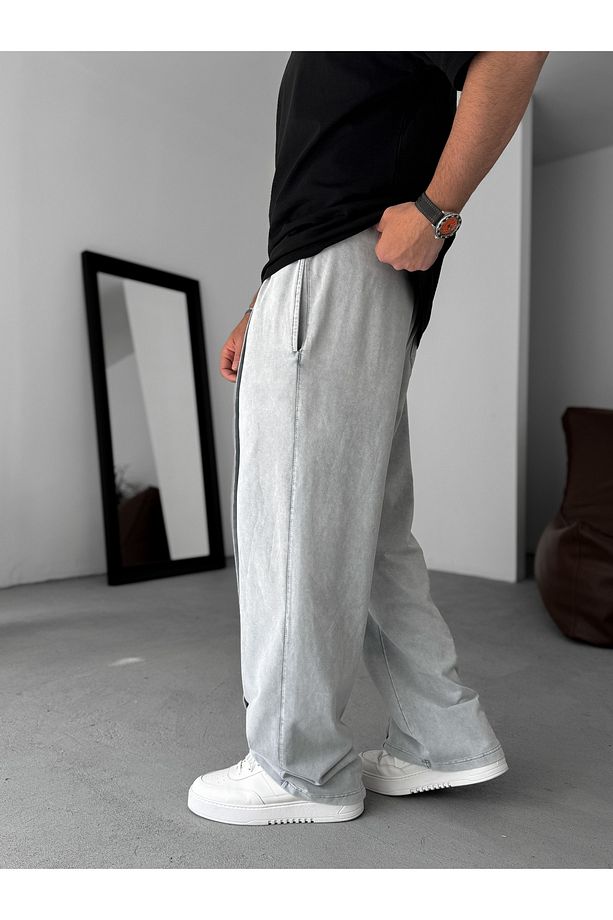 Açık Gri Dikişli Yıkamalı Baggy Eşofman PM-073 - 5
