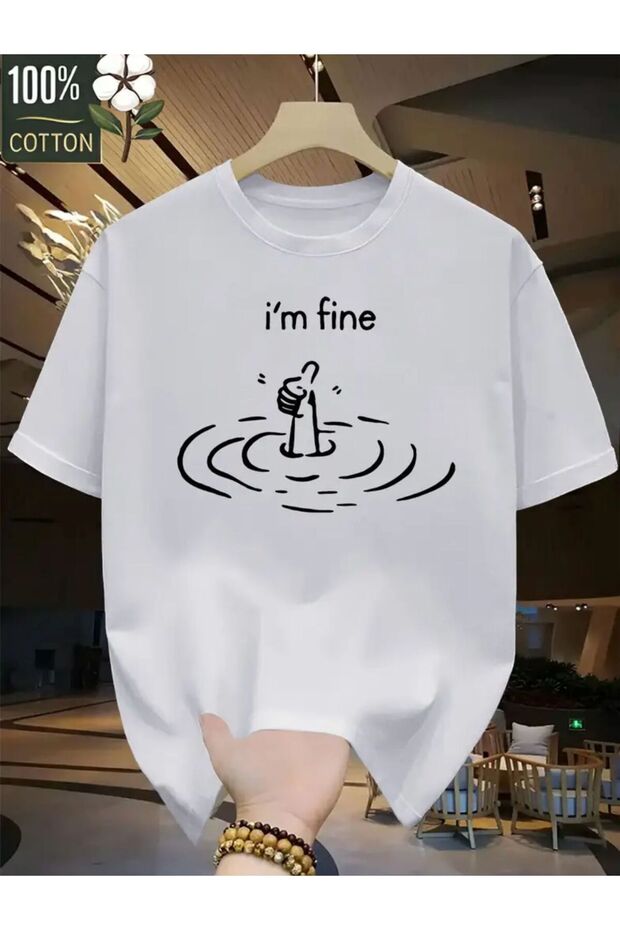 تي شيرت أساسي مطبوع عليه I'm Fine