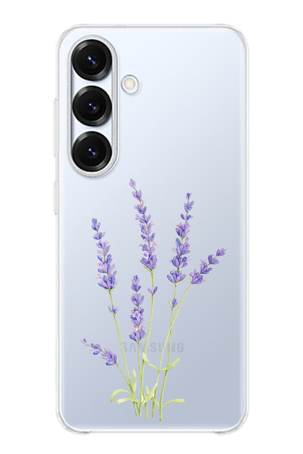جراب سيليكون شفاف بتصميم زهرة اللافندر متوافق مع هاتف Galaxy S25