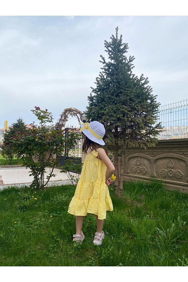 kız çocuk şapka hediyeli askılı elbise - 6