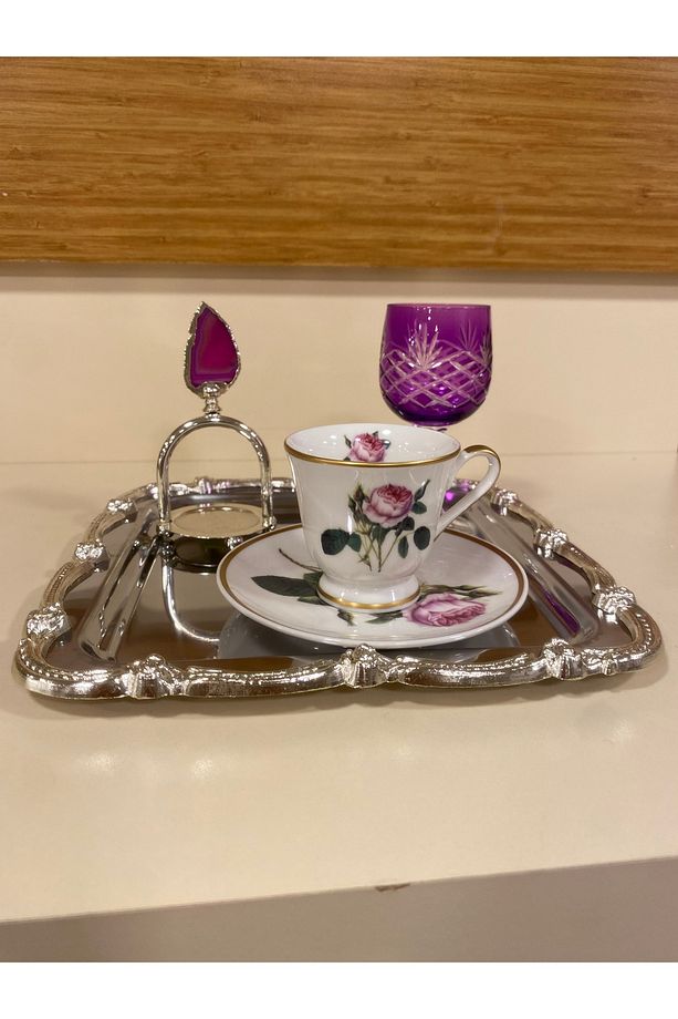 TEPSİ TEK KİŞİLİK KAHVE ÇAY SUNUM KARE GÜMÜŞ 24X24 CM - 8