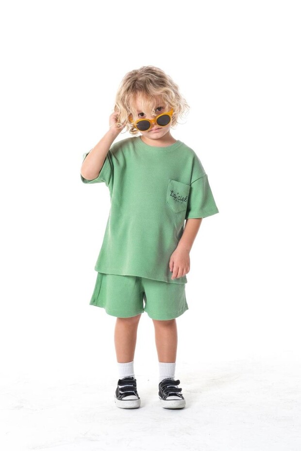 Laci̇el Paris Printed Seersucker Cotton Suit with Pocket Detail Shorts