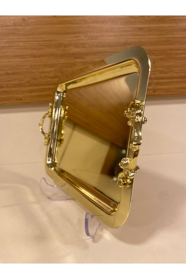 TEPSİ TEK KİŞİLİK KAHVE SUNUM ALTIN PİRİNÇ 22X16 CM - 3