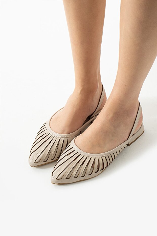 Skin Fan Model Open Back Beige Women's Ballerinas