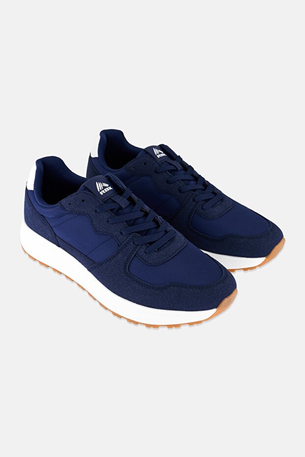 Men Brand Logo Lace Up Outdoor Shoes, Navy