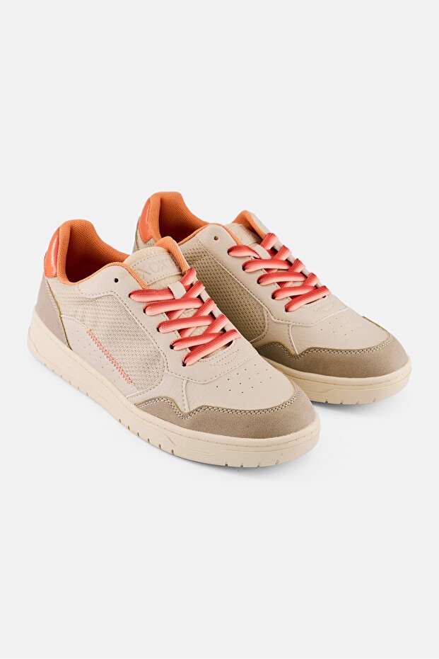 Women Low Cut Lace Up Casual Shoes, Beige
