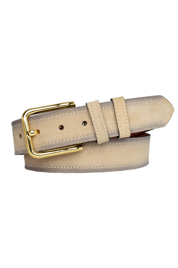 100% Genuine Leather, Gold Buckle 4 Cm Suede Cream Women's Belt; Jeans, Sports Belt = straight