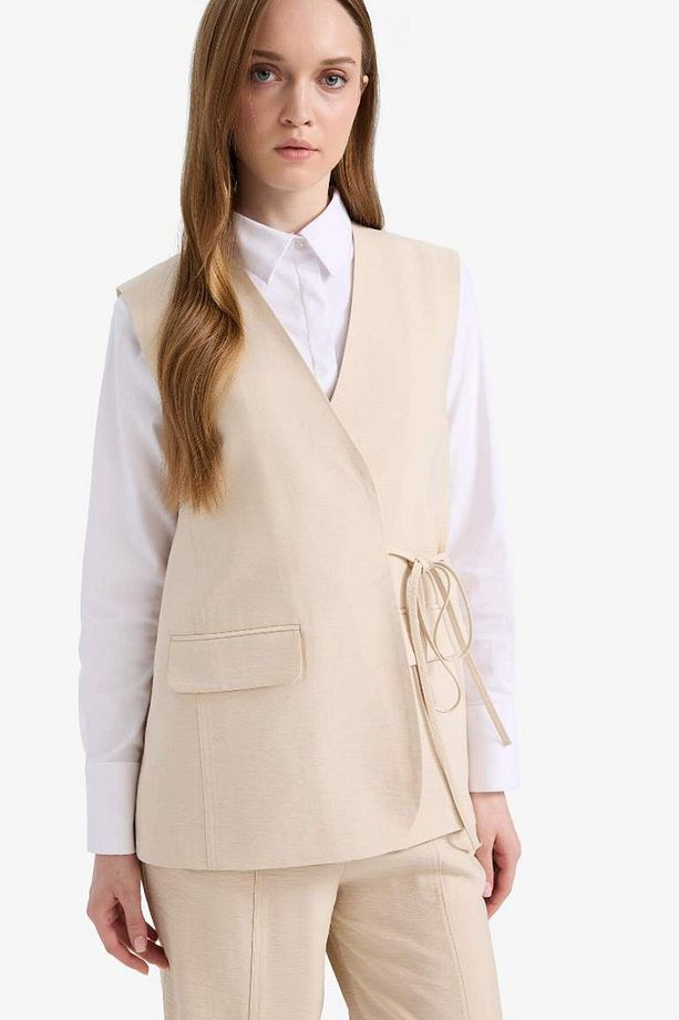 V Yaka Bağcıklı Basic Düz Blazer Yelek E4358ax25sp - 5