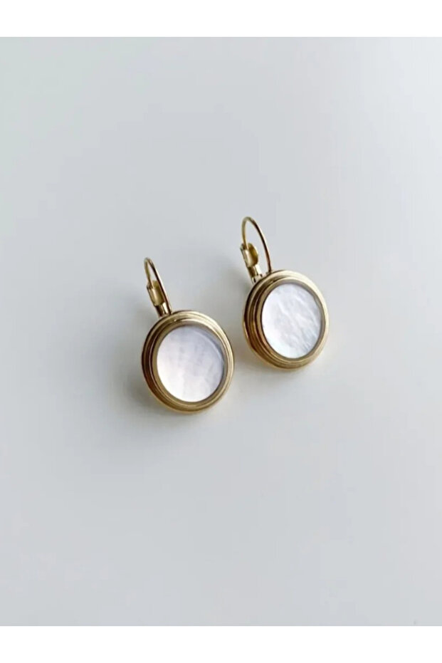 Sedefli Oval Gold Çelik Küpe