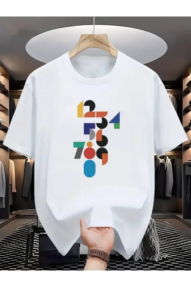 Unisex White Oversize Colorful Number Printed Cotton Summer Stylish T-Shirt