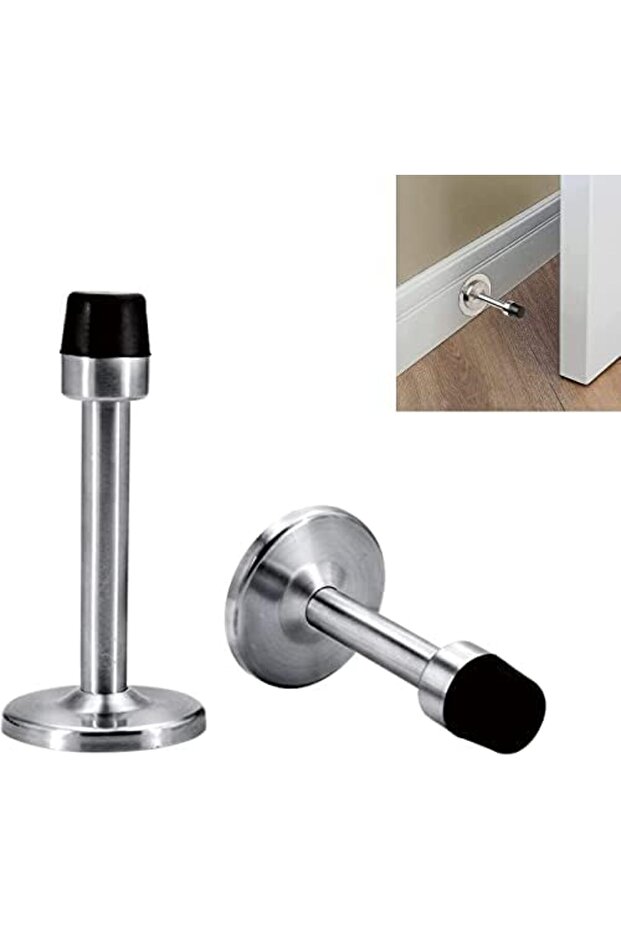 2 Pack Stainless Steel Door Stops, Self-Adhesive Door Stopper with Rubber Buffer, Screw Fixing or St
