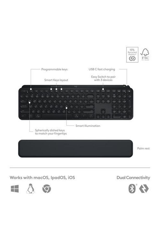 MX Keys S İngilizce Q Kablosuz Klavye MX Master 3S Kablosuz Mouse Siyah - 1