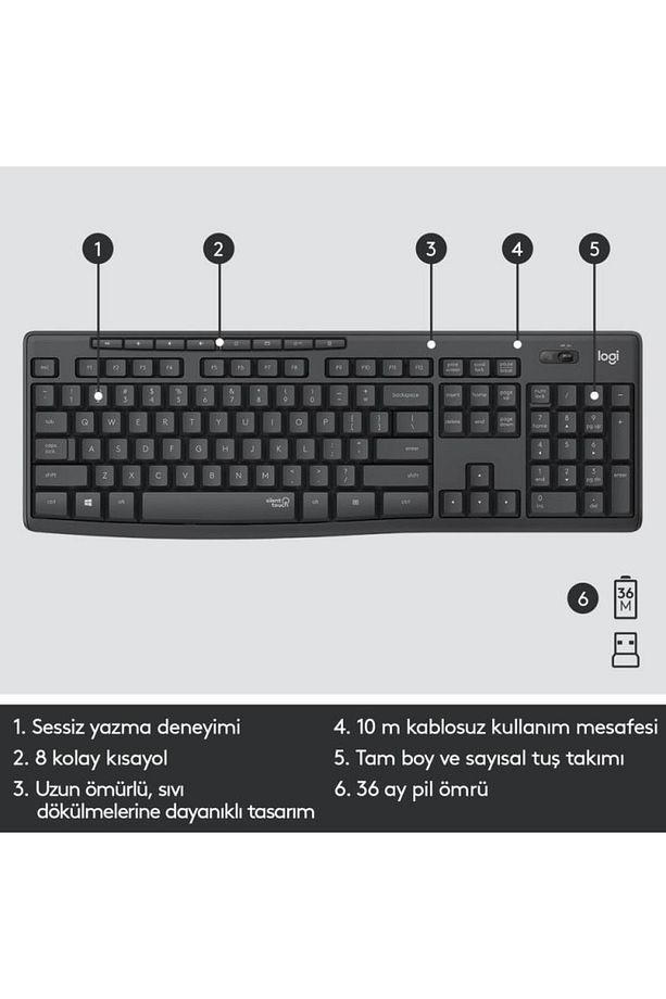 MK295 Kablosuz İngilizce Klavye Mouse Set Siyah - 4