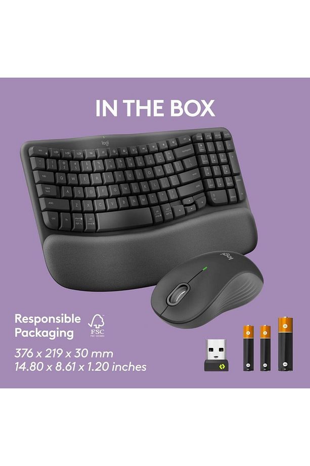 Wave Keys MK670 Combo M550 L Kablosuz Ergonomik İngilizce Klavye Mouse Seti Siyah - 3