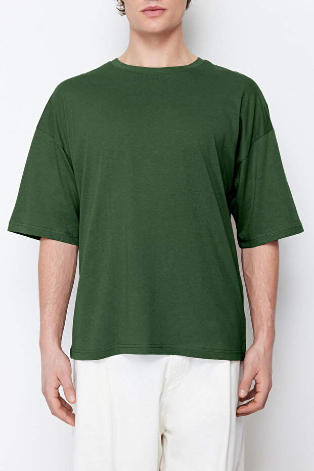 Haki Oversize/Geniş Kesim Basic %100 Pamuk T-Shirt TMNSS22TS0318 - 7
