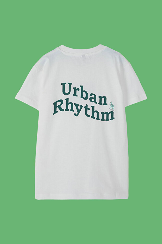 Beyaz Erkek Çocuk %100 Pamuk Slogan Baskılı Oversize Kısa Kol Örme T-Shirt TKDSS25TS00101 - 3