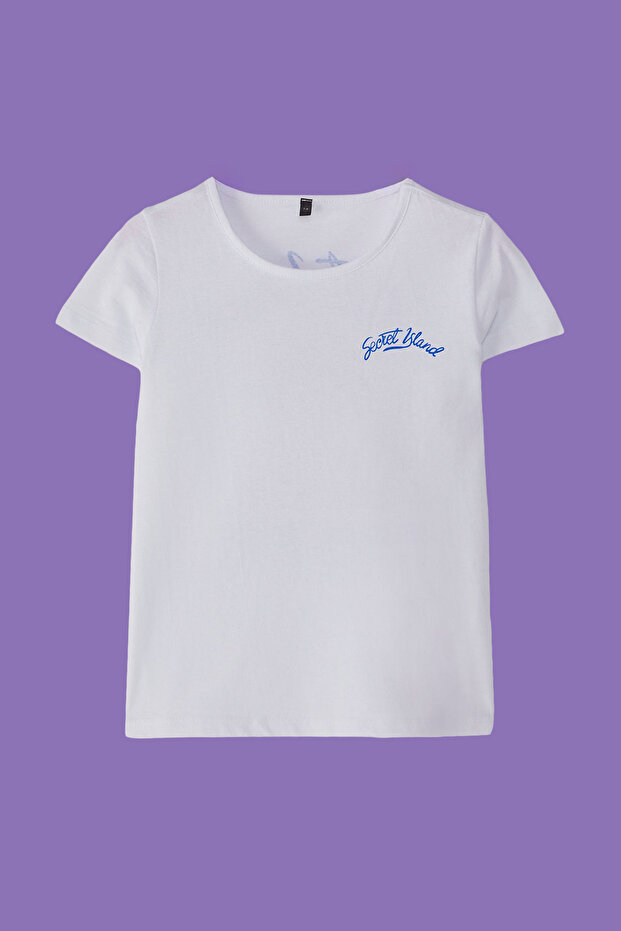 Ekru Kız Çocuk %100 Pamuk Sırt Baskılı Kısa Kol Örme T-Shirt TKDSS25TS00085 - 2