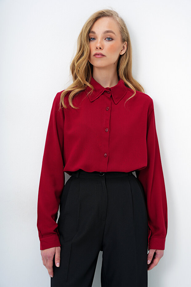 Bordo Basic Viscon Dokuma Gömlek - 2